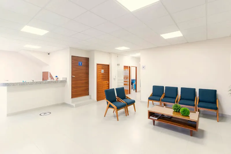 A clinic's waiting room in the morning